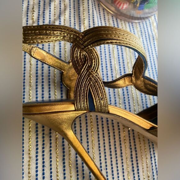 SERGIO ROSSI Bronze and Blue Metallic Platform Sandal Heels Size 39 - Picture 13 of 14